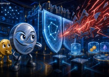 Ilustração editorial sobre XRP Ledger, AMM e proteção contra ataques de flash loan