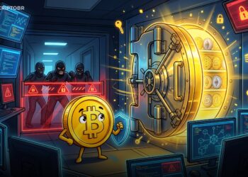 Ilustração editorial sobre trava de saques da Binance contra ataques físicos a usuários cripto