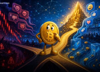 Mascote do Bitcoin diante de sinais mistos de mercado e alerta de sentimento