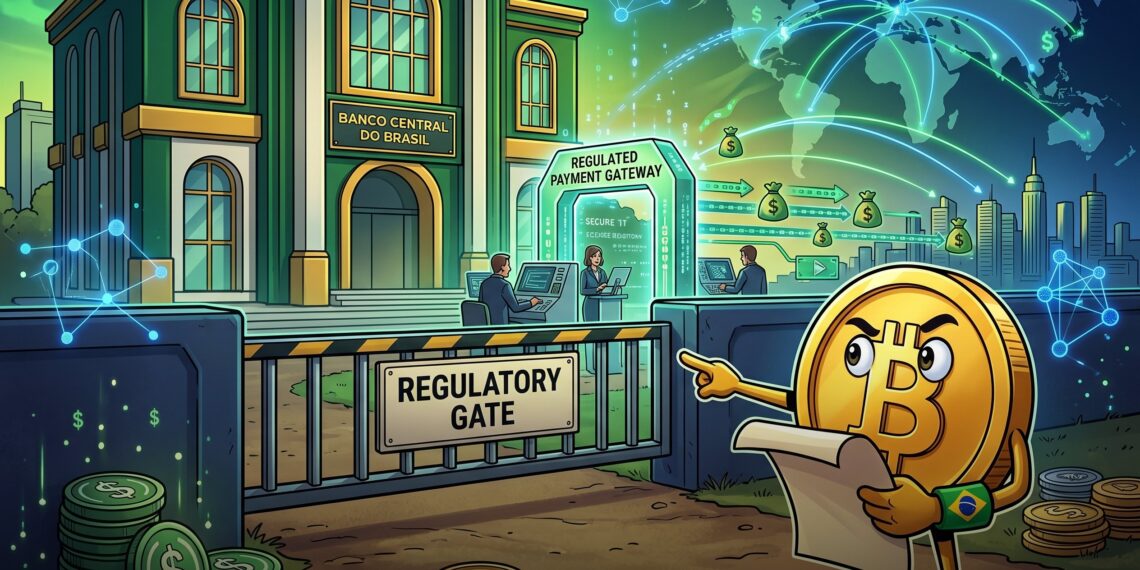 Ilustração editorial sobre Banco Central, stablecoins e remessas internacionais no Brasil