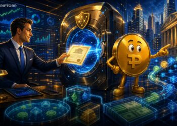 Ilustração editorial sobre fundo tokenizado da Bitwise e Superstate