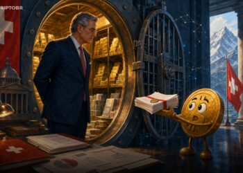 Ilustração editorial sobre Banco Nacional Suíço, reservas e Bitcoin