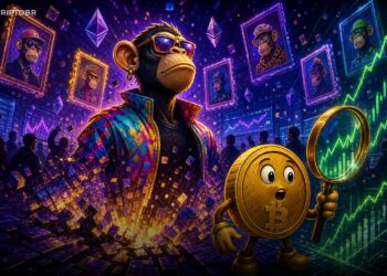 Ilustração editorial sobre recuperação dos NFTs Bored Ape e alta do mercado de colecionáveis digitais