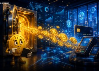 Ilustração editorial sobre a Exodus vendendo Bitcoin para investir em infraestrutura de pagamentos cripto