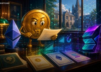 Ilustração editorial sobre Dartmouth e ETFs cripto de Bitcoin, Ethereum e Solana