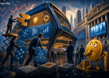 Executivos reorganizam uma exchange cripto antes de IPO, com mascote Bitcoin observando