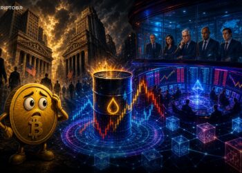 Ilustração editorial sobre CME, ICE e Hyperliquid em disputa regulatória por derivativos ligados ao petróleo