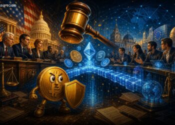 Ilustração editorial sobre Clarity Act, regulação cripto nos EUA e competição global