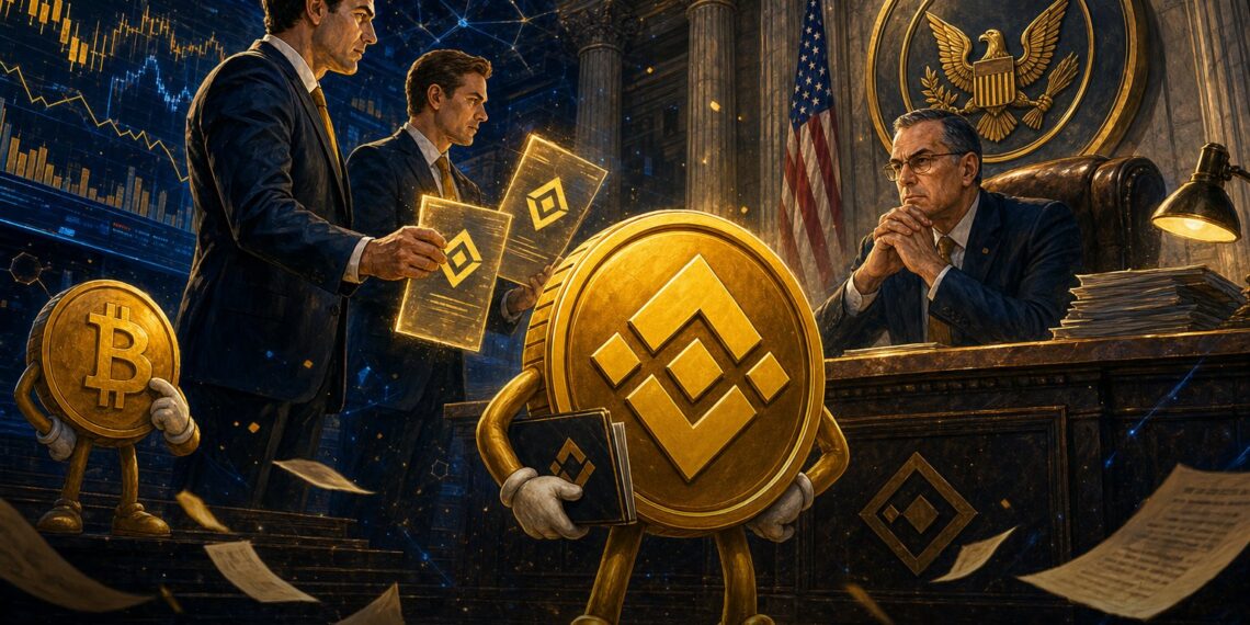 Ilustração editorial sobre ETFs spot de BNB de Grayscale e VanEck nos EUA