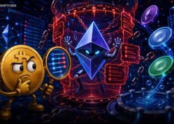 Ilustração editorial de um bot MEV do Ethereum preso em armadilha de contratos falsos