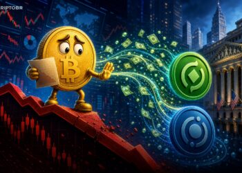Bitcoin em queda com fluxo para stablecoins USDT e USDC