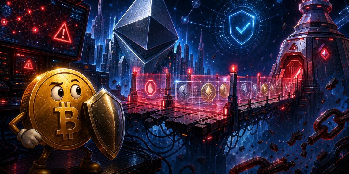 Ilustração editorial de bridge Ethereum layer 2 pausada após exploit na Taiko