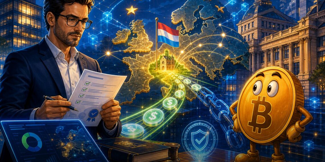 Ilustração editorial sobre Ripple avançando com licença MiCA em Luxemburgo