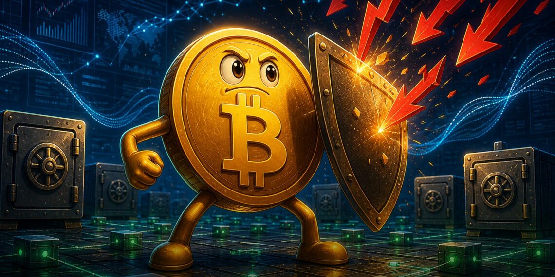 Ilustração editorial sobre holders antigos de Bitcoin reduzindo vendas no mercado