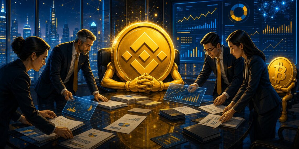 Ilustração editorial sobre YZi Labs, governança da CEA Industries e tesouraria de BNB