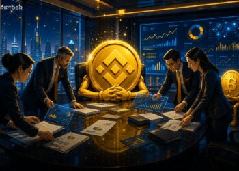 Ilustração editorial sobre YZi Labs, governança da CEA Industries e tesouraria de BNB