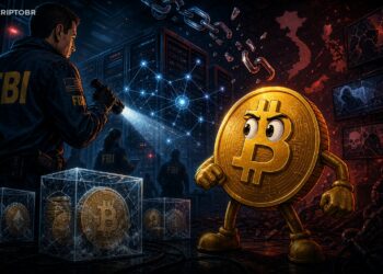 Ilustração sobre apreensão de infraestrutura da Huione ligada à lavagem cripto