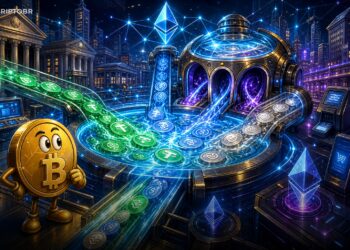 Ilustração editorial de liquidez de stablecoins conectada à Uniswap v4
