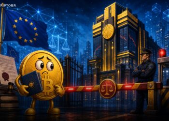Ilustração editorial sobre Binance, MiCA e restrições de serviços cripto na União Europeia