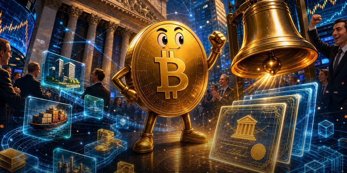 Banner editorial sobre Securitize, tokenização de ativos reais e listagem na NYSE