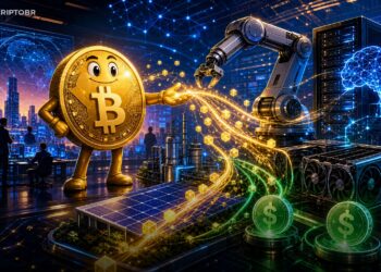 Ilustração editorial sobre Framework Ventures, blockchain, IA, robótica e stablecoins