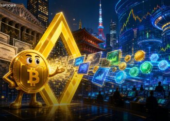 Ilustração editorial sobre ações tokenizadas na BNB Chain e ativos reais on-chain