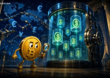 Ilustração editorial sobre alerta do BIS para stablecoins, dólar digital e risco cambial