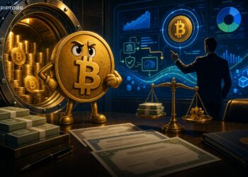 Mascote do Bitcoin em sala de tesouraria corporativa representando plano de recompra e liquidez da Strategy