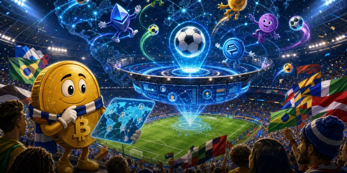 Banner editorial mostrando futebol global, Web3 e comunidade CoinMarketTok