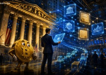 Ilustração editorial sobre Securitize, tokenização e estreia na NYSE