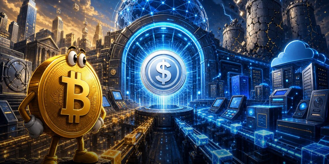Ilustração editorial sobre Open USD, stablecoins e pagamentos institucionais