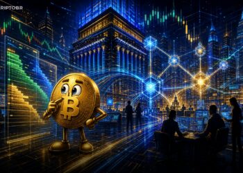 Ilustração editorial sobre a Nasdaq levando dados de mercado à blockchain via Pyth