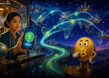 Ilustração editorial sobre a stablecoin MGUSD da MoneyGram em trilhos globais de pagamentos na Stellar