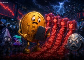 Ilustração editorial sobre saídas de capital em ETFs cripto com Bitcoin e altcoins sob pressão