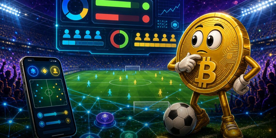 Ilustração de mercados de previsão da Polymarket integrados à OneFootball antes da Copa de 2026