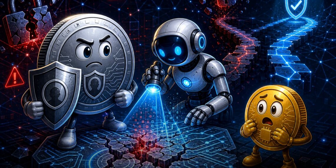 Ilustração sobre falha no pool Orchard da Zcash e queda do ZEC
