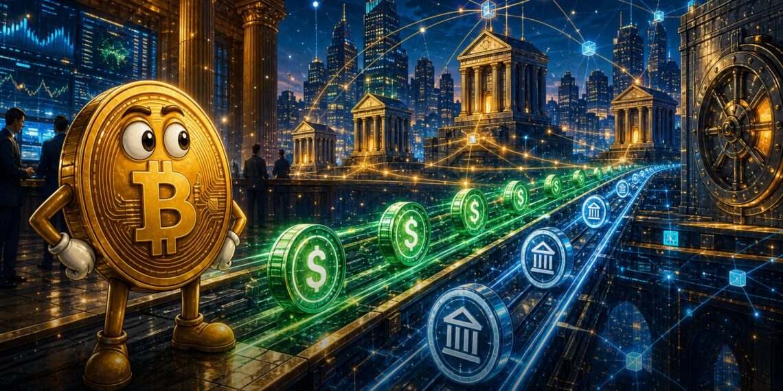 Ilustração de bancos dos EUA criando rede de depósitos tokenizados para competir com stablecoins