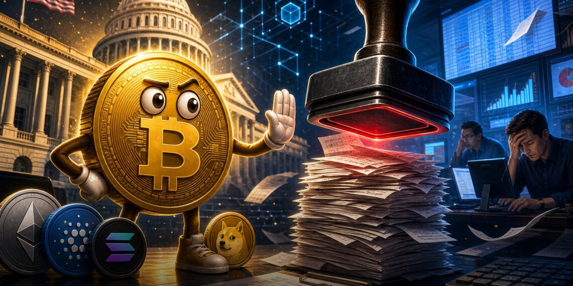 Ilustração sobre imposto de 0,2% em transações cripto em Illinois
