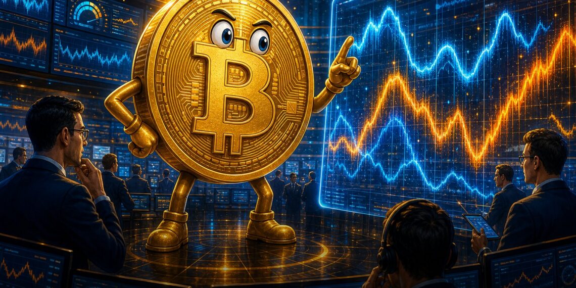 Ilustração editorial sobre futuros de volatilidade do Bitcoin na CME
