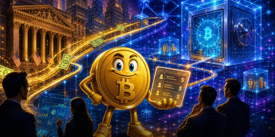 Ilustração editorial sobre a Morpho e infraestrutura de crédito onchain
