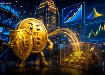 Ilustração editorial de Bitcoin e ETF de renda da BlackRock na Nasdaq
