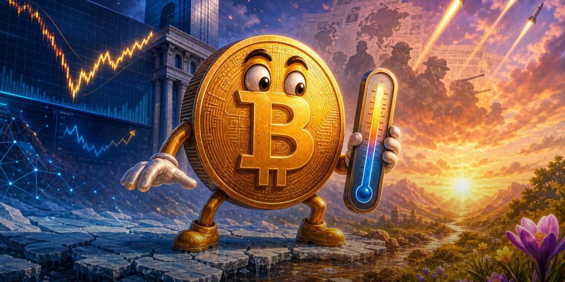 Ilustração editorial do Bitcoin saindo do inverno cripto após análise do Standard Chartered