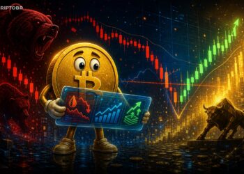 Ilustração editorial do Bitcoin se recuperando após semana volátil no mercado cripto