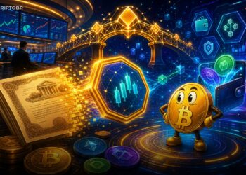 Ilustração editorial sobre bStocks, ações tokenizadas e BNB Chain