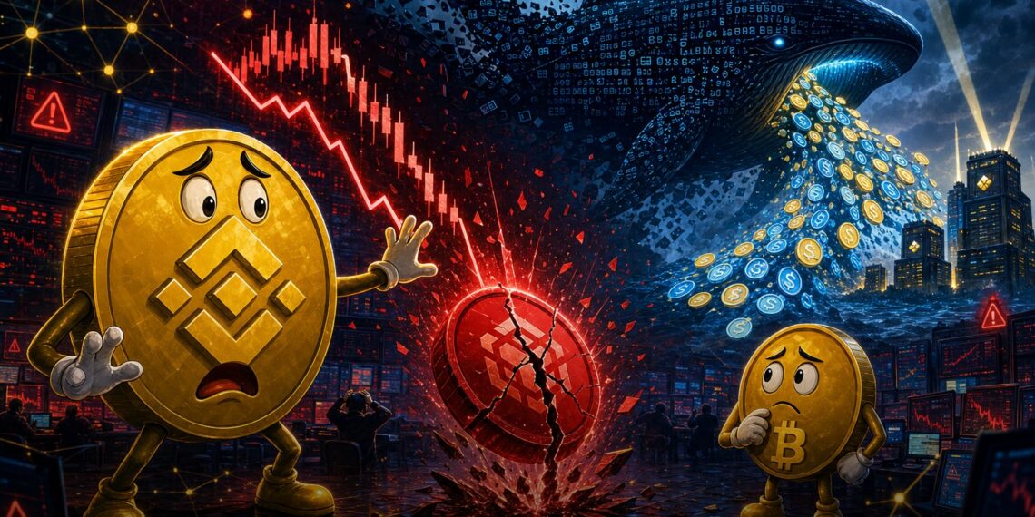 Ilustração editorial sobre queda do SIREN na BNB Chain após venda de baleia