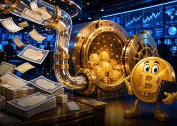 Ilustração editorial sobre ETF da Franklin Templeton que reinveste dividendos em Bitcoin