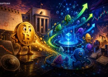 Ilustração editorial sobre UNI e altcoins subindo enquanto Bitcoin aguarda decisão do Fed
