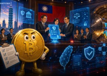 Ilustração sobre Taiwan aprovando lei para cripto e stablecoins