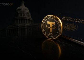 Moeda USDT diante do Capitólio dos EUA em cenário regulatório