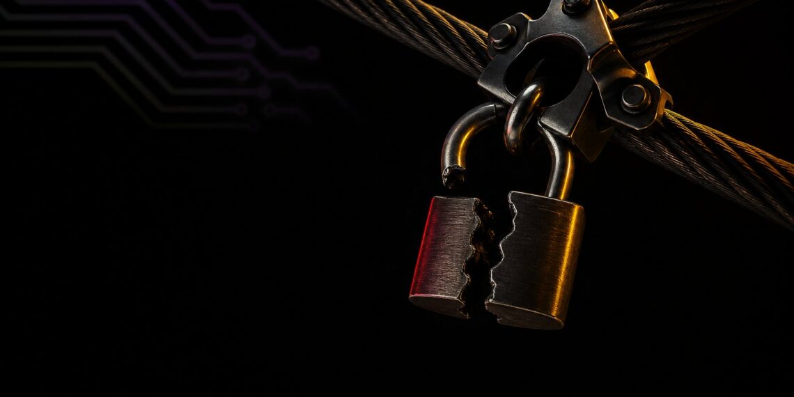 Cadeado rompido em interface de bridge cross-chain, representando o exploit no Allbridge Core